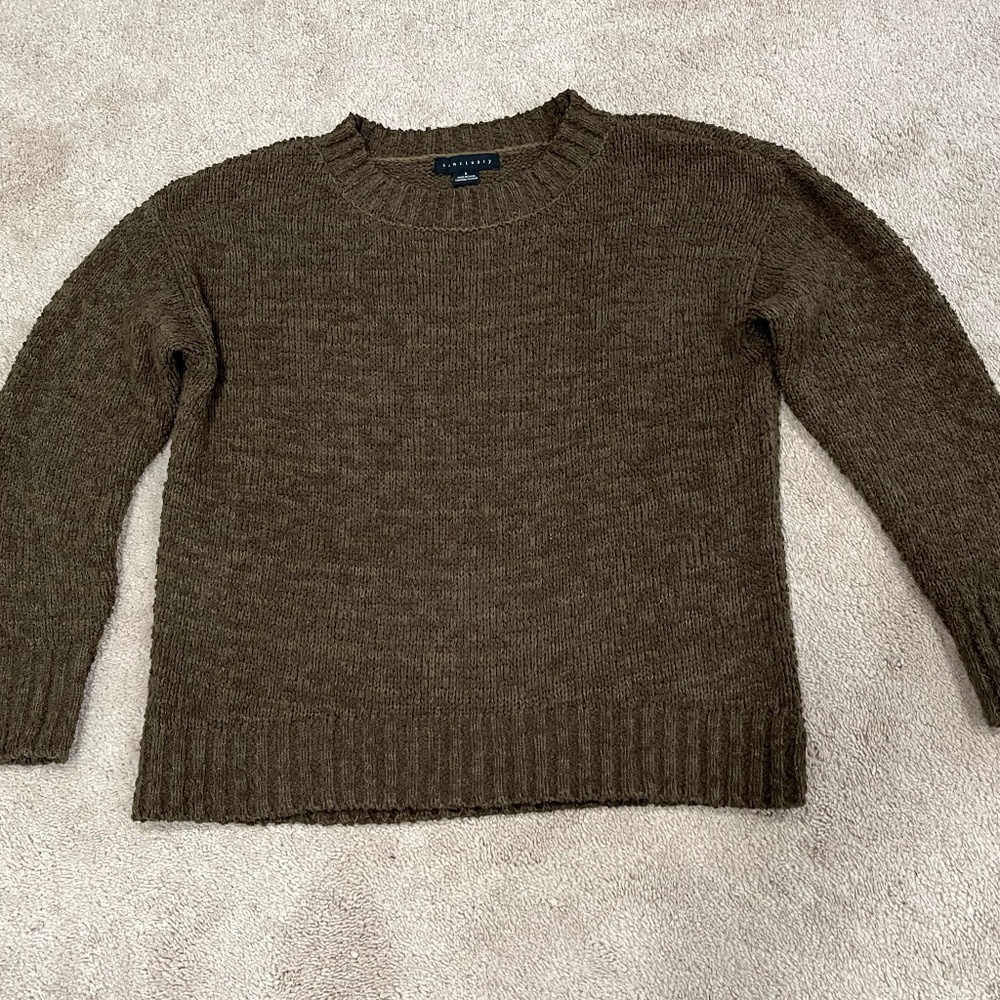 Sanctuary Oversized Crewneck Knit Sweater.  Dark Olive Green.  Size S.